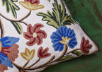 Dahlia Floral Pillow Cover - Cream Flower Pillowcase - Outdoor Cushion - Suzani Farmhouse Chair Throw - Traditional Chair Cushions - Hand Embroidered Wool Size - 18x18