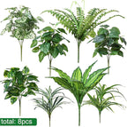 Artificial Greenery Plants Fake Plastic Leaves with Stems UV Resistant Large Bunches Outside Faux Plants Bushes for Outdoor Patio Garden Front Porch Yard Decor (Green)