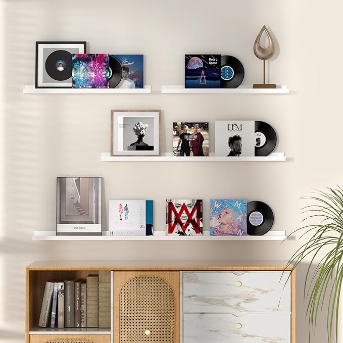 Fun Memories Picture Ledge Shelf, 24 Inch Floating Shelves Set of 2, Nursery Book Shelves for Toys Storage, Kids Bookshelf Wall Mounted for Wall Decor Books Photo Frames, White