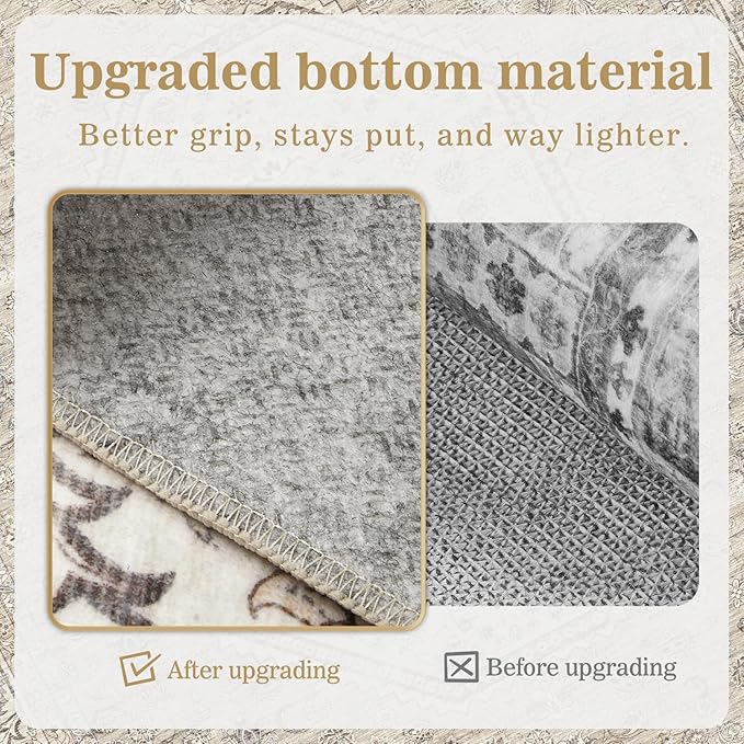 DCX Machine Washable Brown and Beige Area Rug 8x10, Non Slip Stain Resistant Vintage Floral Rug for Living Room Bedroom Nursery, Soft Low Pile Large Carpet