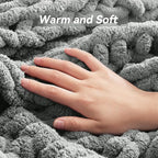 Chunky Knit Throw Blanket, 40''*50'' Knitted Throw Chenille Yarn for Bed Couch, Handmade Light Grey Crochet Big Thick Blanket, Machine Washable Cute Comfy Blanket for Home Decor