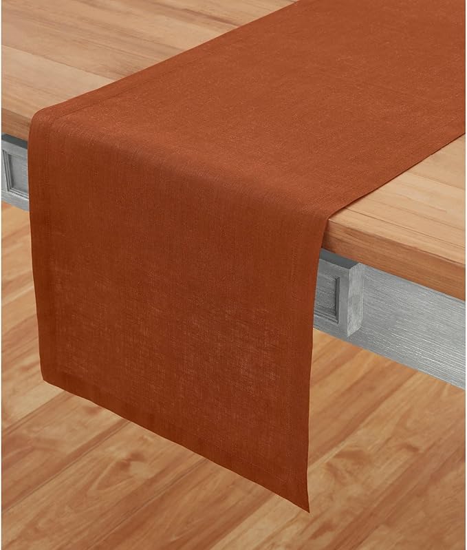 Solino Home Linen Cinnamon Table Runner 48 Inches - 100% Pure Linen Farmhouse Short Table Runner 14 x 48 Inch Ideal for Dresser and Coffee Tables - Fete - Fall, Autumn, Halloween, Thanksgiving