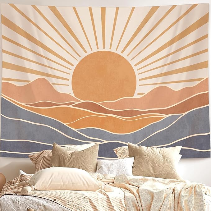 Lunerfex Boho Sun Tapestry Sunset Wall Tapestry, Mountain Tapestries for Bedroom 80s Tapestries Wall Hanging for Bedroom Living Room Decor Boho-3 44"x60"