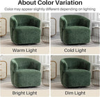 Swivel Accent Chair, Chenille Barrel Chair for Living Room, Cozy Round Boucle Arm Chair, Metal Base for Club Nursery Bedroom, Green