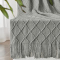 inhand Knitted Throw Blankets for Couch and Bed, Soft Cozy Knit Blanket with Tassel, Light Grey Lightweight Decorative Blankets and Throws, Farmhouse Warm Woven Blanket for Men and Women, 60"x80"
