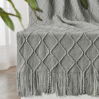 inhand Knitted Throw Blankets for Couch and Bed, Soft Cozy Knit Blanket with Tassel, Light Grey Lightweight Decorative Blankets and Throws, Farmhouse Warm Woven Blanket for Men and Women, 60"x80"