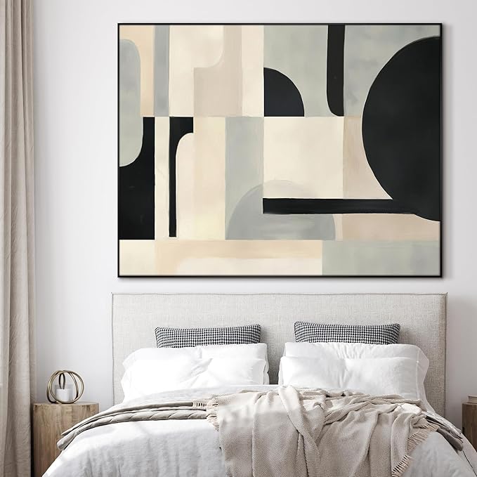 SIGNWIN 60"x72" Extra Large Framed Wall Art Modern Neutral Abstract Geometric in Black and Beige, Clean Minimalist Design for Home Living Room Bedroom Decor (Frame Assembly Required)