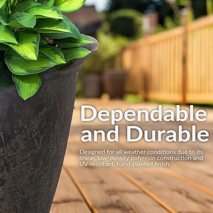 Sunnydaze 24-Inch Anjelica Large Plastic Pot for Plants - Outdoor Polyresin Round Planter with Drillable Drainage Holes - Sable - 2pk