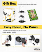 iBorn Metal Bird Feeder for Outside Hanging,Wild Bird Feeders for Cardinal,18cm Large Roof&Tray Black 10 Port(Seed is not Included)