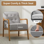 Linen Accent Chair, Mid Century Modern Chair for Living Room, Upholstered Comfy Lounge Armchair with Solid Wood Frame, Reading Side Chair for Bedroom,105°Ergonomic Comfort, Grey