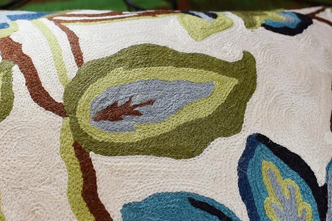 Modern Cream Decorative Floral Pillow Cover Needlepoint White Flower Hand Embroidered Pillowcase Flowery Outdoor Suzani Accent Cushion Boho Chair Modern Chair Pillowsham Wool Size 18x18