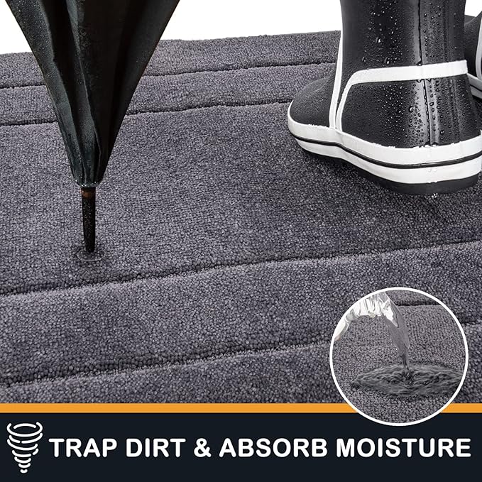 PURRUGS Dirt Trapping Door Mat 24" x 35.5", Non-Slip/Skid Machine Washable Entryway Rug, Dog Doormat, Super Absorbent Welcome Mat for Muddy Wet Shoes and Paws, Grey
