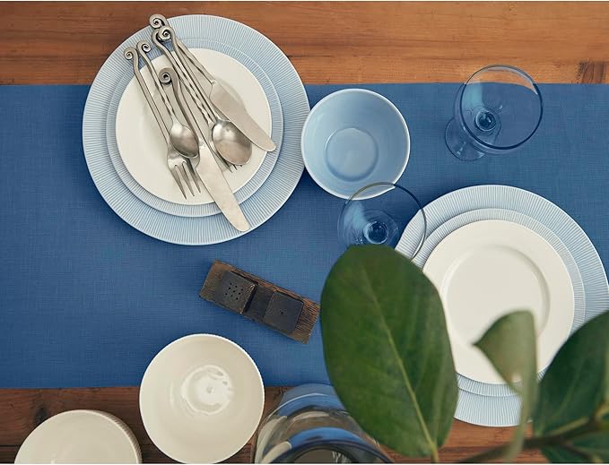 Solino Home Linen Table Runner 90 Inches Long - 100% Pure Linen Indigo Blue Dining Table Runner 14 x 90 Inch for Fall, Autumn, Thanksgiving - Fete