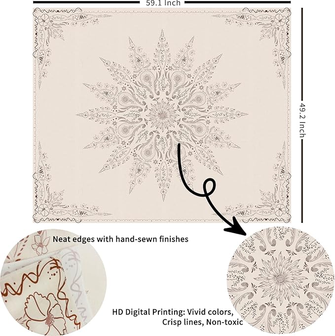 Damanse Floral Tapestry Wall Hanging Cute,Boho Wall Tapestry for Bedroom Aesthetic,Mandala Living Room Decor for Teen Girls (Flaxen, 49.20" x 59.10")