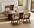 Rattan Dining Chairs Set of 4, Farmhouse Wicker Dining Chairs with Removable Linen Cushion Accent Cane Armchair for Dining Room Kitchen Restaurant, Walnut