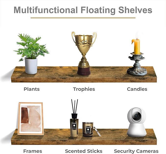 Sorbus Floating Shelves for Wall - 35 Inch Long Bathroom Shelves, Wall Decor for Bedroom, Kitchen, Living Room & Book Storage - Mounted Floating Shelf with Invisible Brackets (Rustic Brown, 2 Pack)