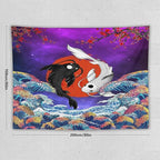 Houselerax Japanese Koi Fish Tapestry, Yin Yang Big Wave Cherry Blossom Tapestries Wall Hanging for Bedroom Living Room Office Decor 80"x60"