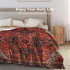 Heriz Antique Vintage Boho Persian Carpet Flannel Fleece Throw Blankets 50"X40" Lightweight Fluffy Winter Fall Blanket Cozy Soft Fuzzy Plush Home Decor for Couch Bed Sofa Bedroom Living Room Travel