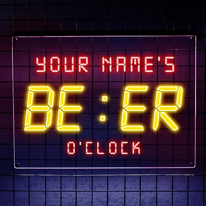 Personalized Beer O'Clock Neon Sign, Custom Wall Sign for Home Bar, Man Cave, Pub, Game Room, LED Beer Light Decor (Beer O'clock)