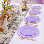 FLOWERCAT 60PCS Purple Plates - Heavy Duty Purple Plastic Plates Disposable for Easter Party/Wedding - Include 30PCS 10.25" Dinner Plates and 30PCS 7.5" Dessert Plates