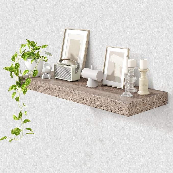 Deep Floating Shelves for Wall | 36 Inch Wide x 12 Inch Deep Floating Shelves | 36W x 12D Rustic Grey Wood Wide Wall Shelves | Bookshelf Laundry Shelf TV Shelf