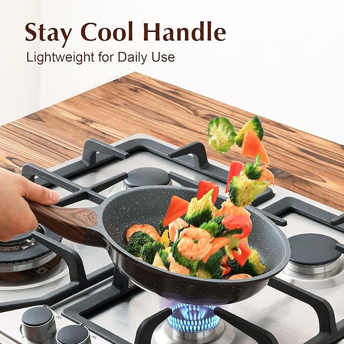 SENSARTE Nonstick Frying Pan Skillet with Lid, Omelet Pan with Cover, Healthy Egg Pan Chef's Pan, Kitchen Cooking Pan, PFOA Free (8inch + Glass Lid)