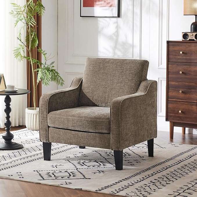 VINGLI Accent Chairs Set of 2 Living Room Chairs Light Brown Reading Chair for Bedroom Scooped Arm Chair Mid Century Modern Accent Chairs Upholstered Comfy Chair for Apartment, Waiting Room