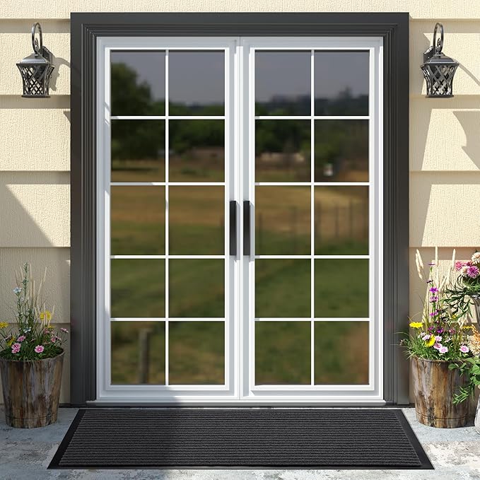 Yimobra Front Door Mat Outdoor Indoor Entrance, 100% Waterproof All-Season All Weather Doormat, Welcome Matt Outside Entry, Non Slip, Low Profile, Heavy Duty Patio Porch Floor Mats,47 x 24,Grey