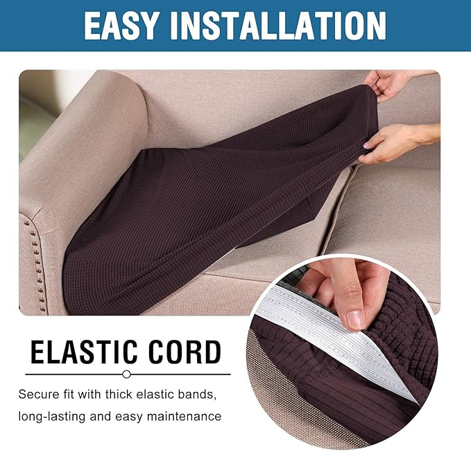 H.VERSAILTEX Super Stretch Individual Seat Cushion Covers - Thick Jacquard Textured Twill Fabric (2 Piece Large Sofa Cushion Covers, Chocolate)