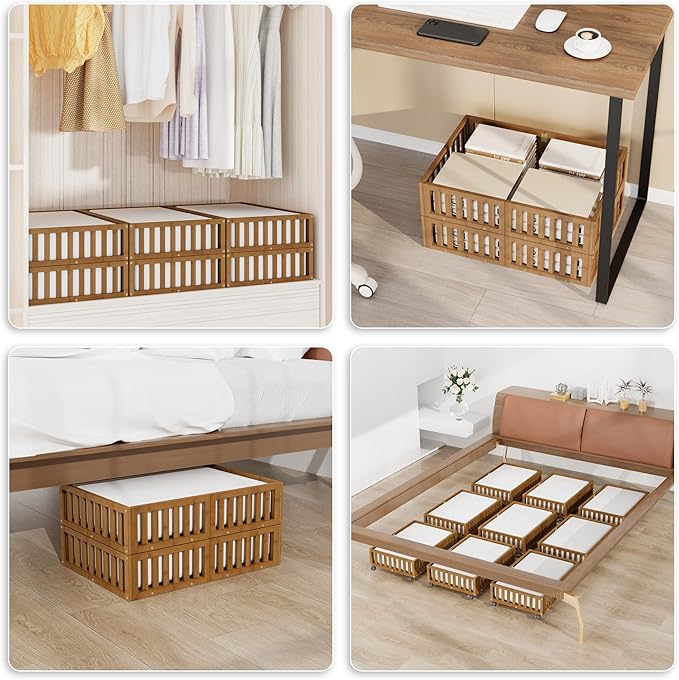 Bamboo Under Bed Storage with Wheels (2-Pack) – Rolling Underbed Shoe Organizer Box for Shoes, Blankets, Toys, Clothes Container Space-Saving Organizer Bins for Bedroom, Closet, Dorm, Nursery