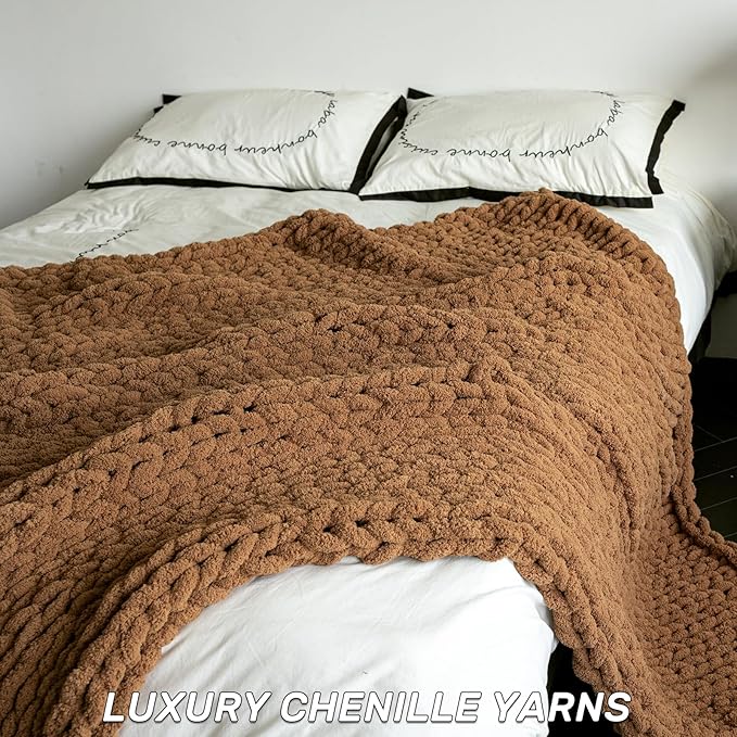 Chunky Knit Blanket - Luxury Soft Cozy 40 * 50 Throw Blanket,100% Woven Blanket Rope Knot Throw Blanket for Couch, Sofa, Home Decor, Gift - Machine Washable（Brown）