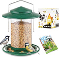 iBorn Metal Bird Feeders for Outdoors Hanging,Wild Bird Feeders for Cardinal,18cm Large Roof&Tray New Green 6 Port (Seed is not Included)