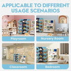 Kids Toy Storage Organizer - Toy Storage with Kids Bookshelf, Toy Organizer with 12 Blue Bins and 4 Book Shelves, Toy Organizers and Storage for Playroom, Nursery, Kids Room, Burlywood