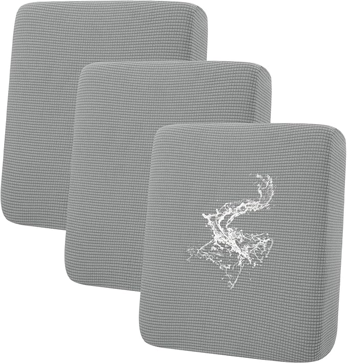 hyha Waterproof Couch Cushion Covers for Pets, Non Slip Sofa Seat Cover for Dogs Washable, Soft Thick Stretch Jacquard Fabric, Sofa Slipcovers with Elastic Bottom (3 Pieces, Light Grey)