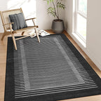 Wonnitar Washable Striped 5x7 Washable Area Rug, Non-Slip Black Berber Stripe Rugs for Living Room, Low Pile Minimalist Floor Carpet Rugs for Bedroom Dining Room Home Office (Black,5' x 7')
