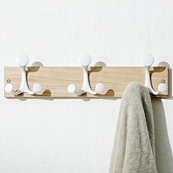 SKOLOO 17-Inch Natural Wood Coat Rack Wall Mount with 3 Triple Hooks - Ideal for Family Entrances, Classrooms, and Pet Supplies Storage - Perfect Coat Hooks for Wall
