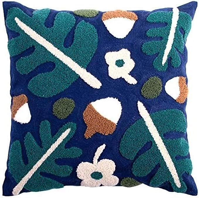 MOCOFO Canvas Embroidered Throw Pillow Cover with Flower Spring Embroidery Craft Modern Simple Sofa Office Pillow Pillow Case (Acorn, 18x18’’)