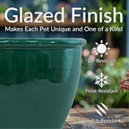 Sunnydaze Chalet Large Ceramic Plant Pot - Round Outdoor Glazed Ceramic Planter Pot with Drainage - Dark Green - 14.5"