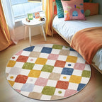 jinchan Round Rug 4ft Kids Washable Rug Indoor Floor Cover Non-Slip Soft Modern Elementary School Classroom Colorful Diamond Carpet for Nursery Daycare Bedroom Playroom Living Room Circus on Cream