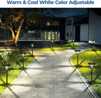CINOTON 12 Pack RGBCW Solar Pathway Outdoor Lights, 3 Lighting Modes Solar LED Garden Lights, IP65 Waterproof Outside Solar Powered Landscape Lighting for Planter Lawn Pool Balcony RGB/Warm/Cold White