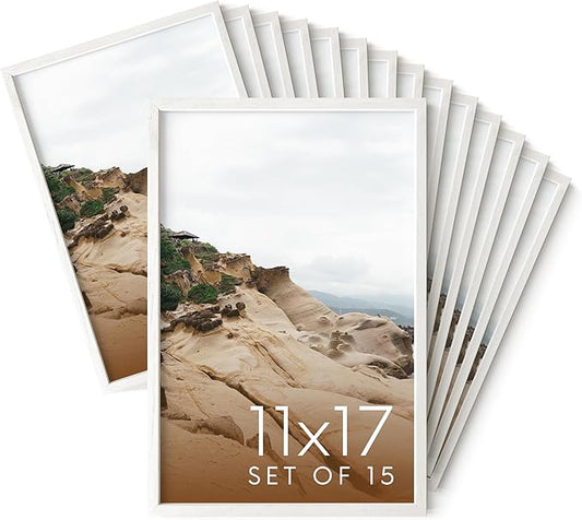 Haus and Hues 11x17 White Oak Wood Picture Frames Set of 15 - Premium Bulk Picture Frames 11x17 Bundle - Elegant Gallery Wall Frame Set for Posters, Art Display - Ideal for Wall Decor in Home & Office