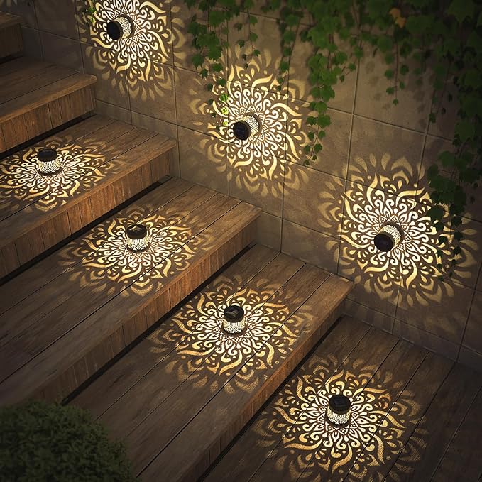 2 Pack Solar Fence Lights Metal Solar Powered Outdoor Deck Step Wall Lights Mandala Theme Waterproof Fence Light for Garden Post Patio Backyard Yard Decor (2 Pack)