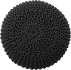 REDEARTH Round Pouf Foot Stool Ottoman - Cotton Hand Knitted Dori Pouffe - Cord Boho Home Décor - Stuffed Cable Poof for Living Room - Bedroom (19.5"x19.5"x14") - Dark Gray