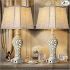 32" Tall Table Lamps Set of 2 - Bedside Lamp with Fabric Shades - for Bedroom and Living Room with USB and Nightlight - Perfect for Nightstands and Bedrooms - Bulbs Included