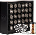 AllSpice Spice Rack Organizer, Wood, 525 Unique Labels, Countertop or Wall Mount, Includes 30 4oz Jars- Matte Black