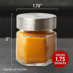 IMPRESA Hexagon Magnetic Spice Jars - 15 Pack 1.74 oz Glass Jars With Stainless Steel Lids - Airtight Magnetic Seasoning Containers & Space-Saving Honeycomb Fridge Magnets - 60 Preprinted Labels