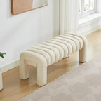 43.3" Bedroom Bench, Upholstered Entryway Bench, Modern End of Bed Ottoman with Solid Wood Legs and Adjustable Foot Pegs for Entryway, Dining Room and Living Room (Beige Linen)