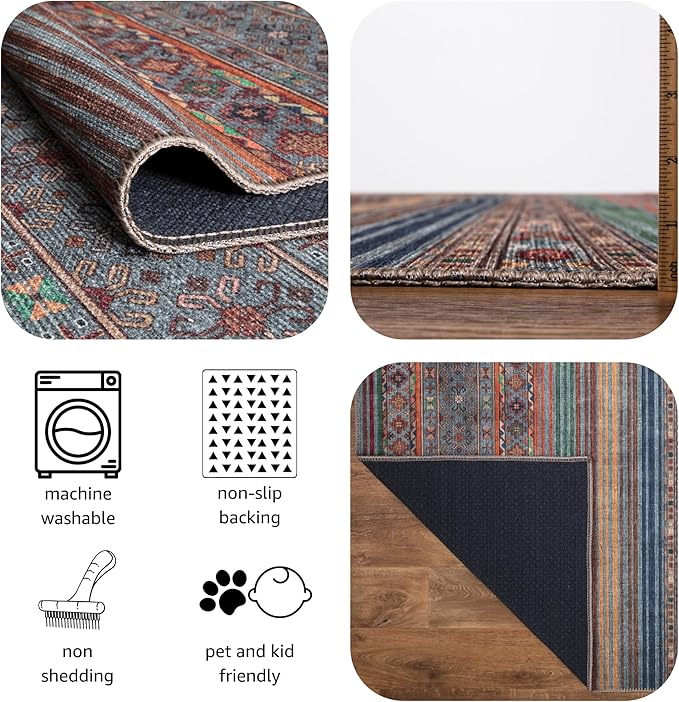 Keen Home Design 8x10 Rug - Machine Washable Area Rug with Non-Slip Backing, Ideal for Living Room, Dining Room, Bedroom - Vintage, Easy Clean, Durable, Low Pile Rug - (8' x 10')