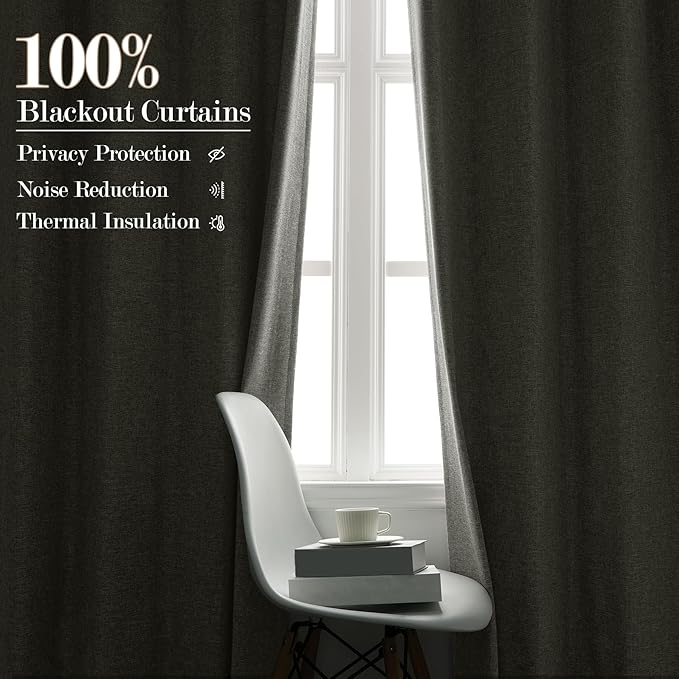 100% Blackout Linen Textured Drapes for Bedroom Pinch Pleated Curtains for Track System Portable Drapery for Sliding Glass Door/Storage/Space Room Divider, 70" Wx96 L, 1 PC, Greyish White