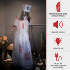 Haunted Hill Farm Life-Size Animatronic Convulsing Nurse by Tekky Halloween Decoration with Motion-Activated Sounds